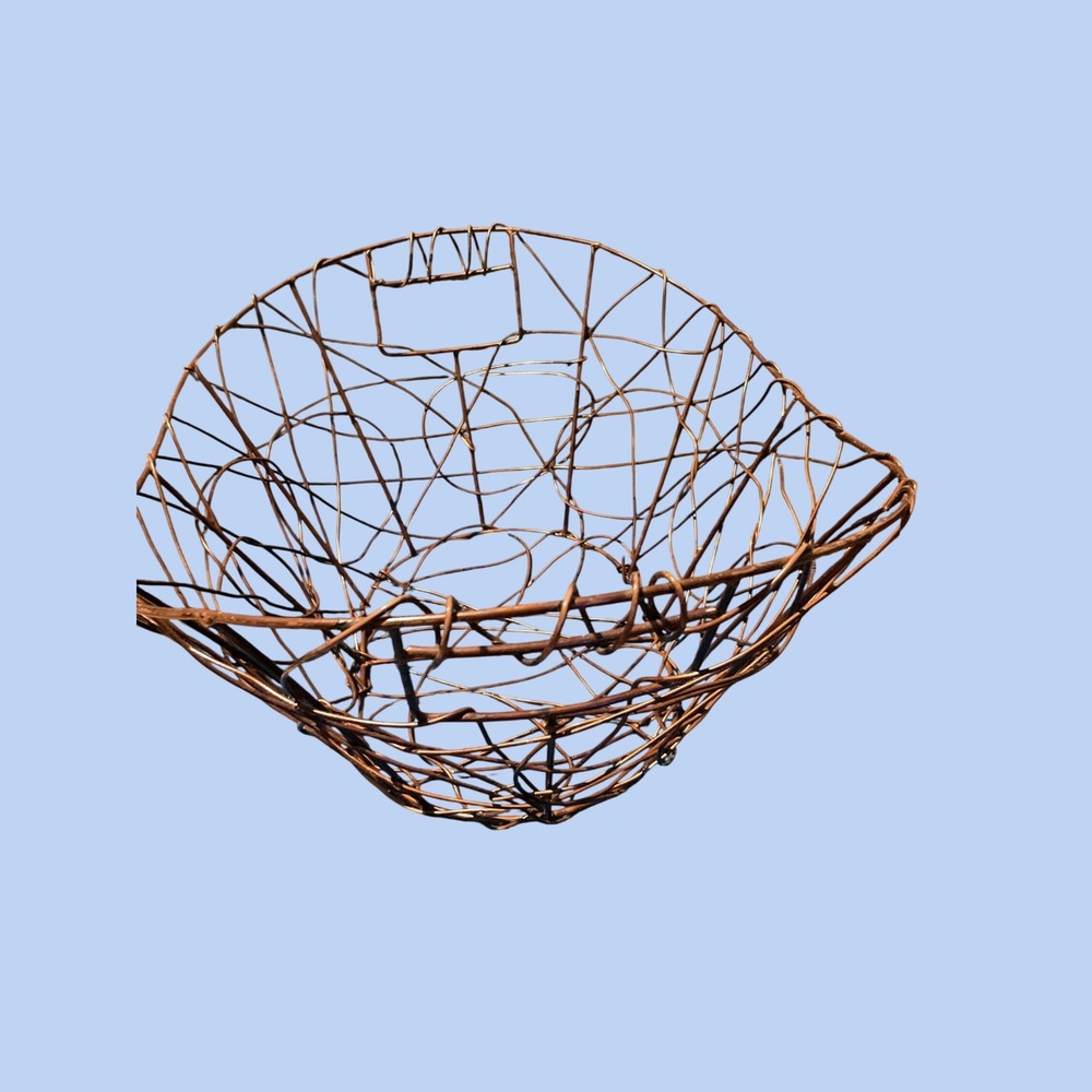 Rustic Copper Wire Fruit Basket Decorative Metal Centerpiece Bowl with Handles